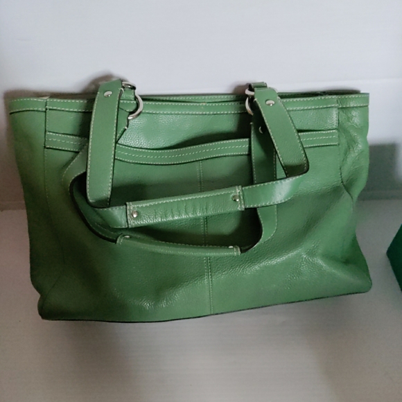 Coach C1053 F14684 Penelope Large Handbag Tote Green Pebble Leather Pockets RARE - Picture 5 of 13